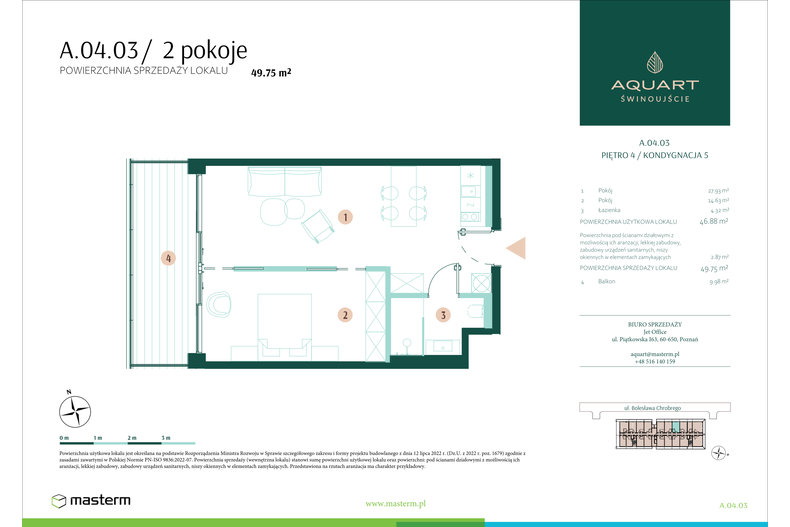 Apartament wakacyjny 49,75 m², piętro 4, oferta nr A/04/03