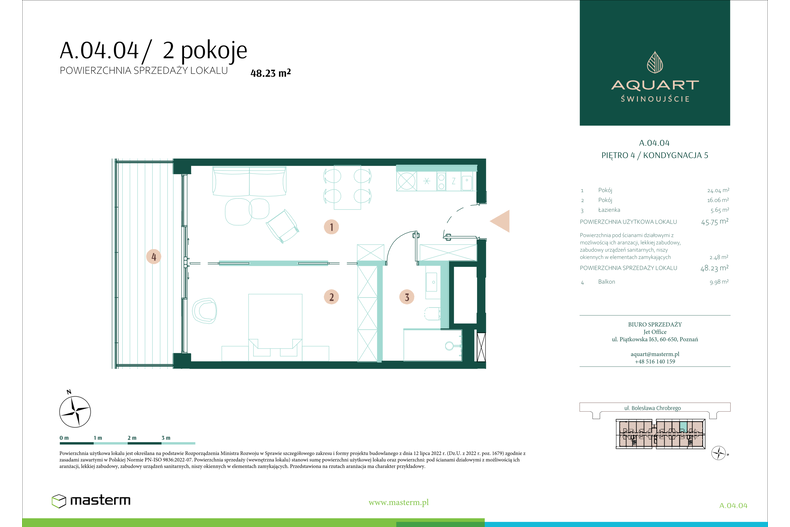 Apartament wakacyjny 48,23 m², piętro 4, oferta nr A/04/04