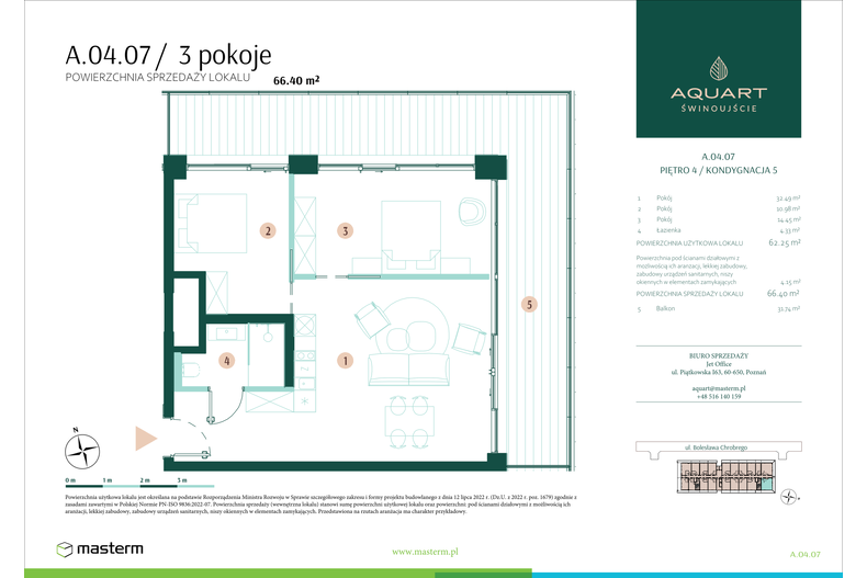 Apartament wakacyjny 66,40 m², piętro 4, oferta nr A/04/07