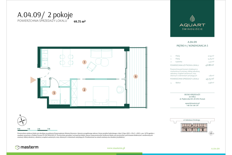 Apartament wakacyjny 49,75 m², piętro 4, oferta nr A/04/09