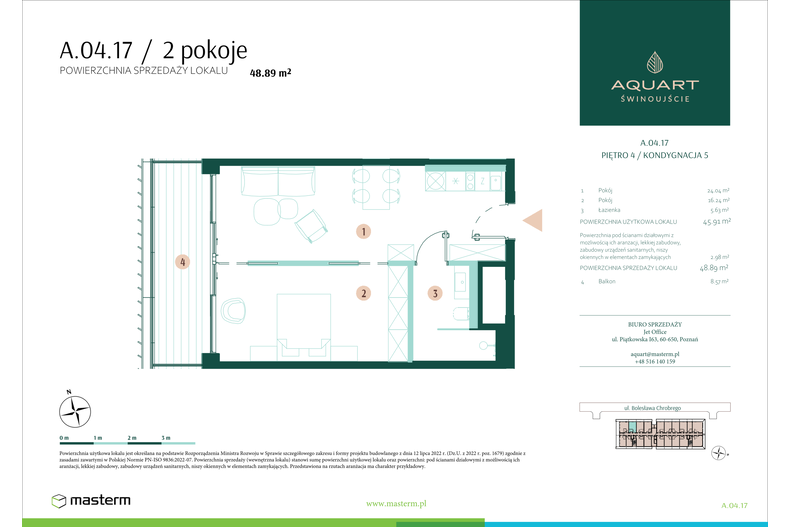 Apartament wakacyjny 48,89 m², piętro 4, oferta nr A/04/17