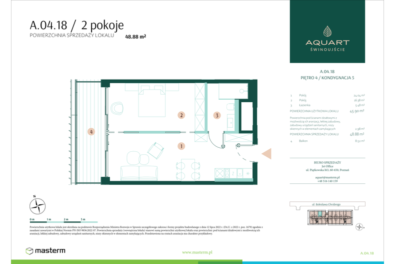 Apartament wakacyjny 48,88 m², piętro 4, oferta nr A/04/18