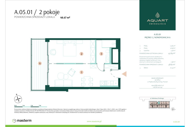 Apartament wakacyjny 48,67 m², piętro 5, oferta nr A/05/01