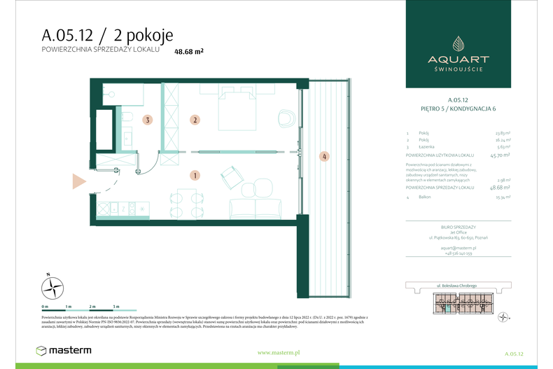 Apartament wakacyjny 48,68 m², piętro 5, oferta nr A/05/12