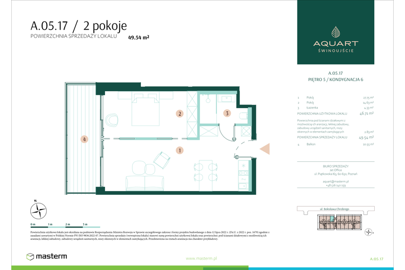 Apartament wakacyjny 49,54 m², piętro 5, oferta nr A/05/17