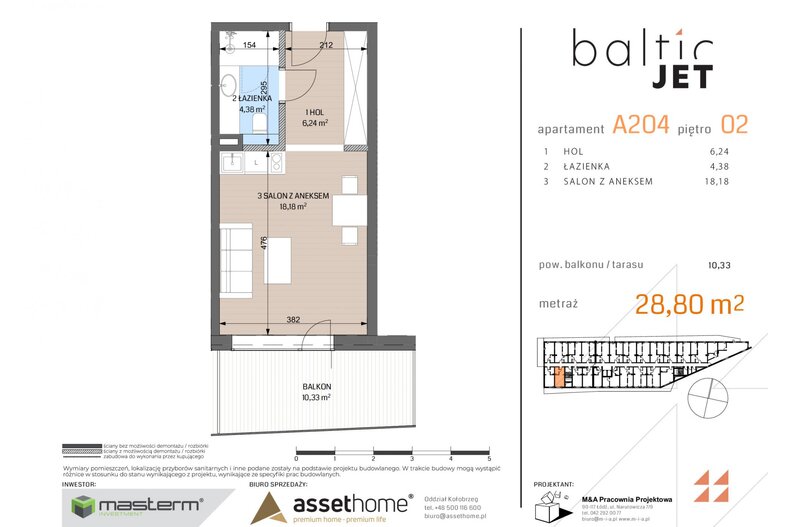 Apartament wakacyjny 28,80 m², piętro 2, oferta nr A204