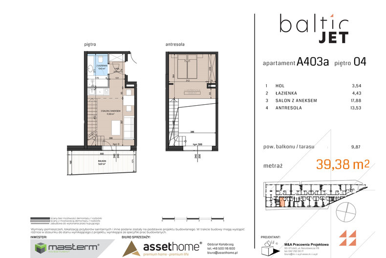 Apartament wakacyjny 39,38 m², piętro 4, oferta nr A403A