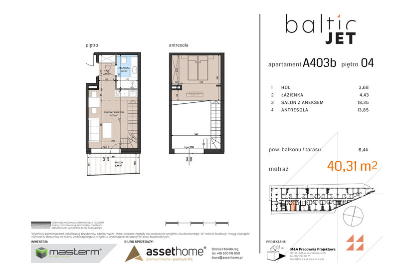 Apartament wakacyjny 40,31 m², piętro 4, oferta nr A403B