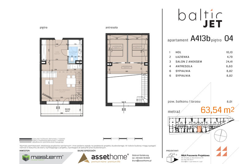 Apartament wakacyjny 63,54 m², piętro 4, oferta nr A413B