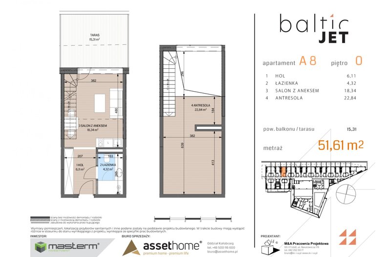 Apartament wakacyjny 51,61 m², parter, oferta nr A8