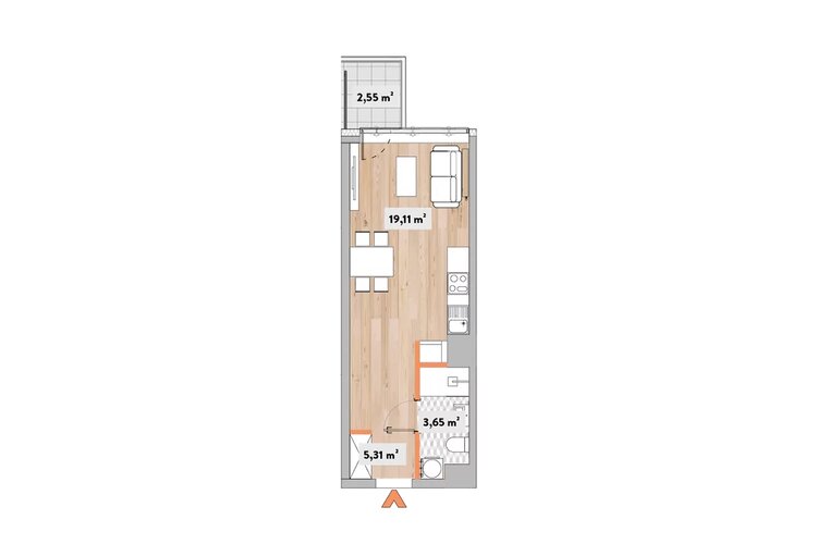 Mieszkanie 28,34 m², piętro 2, oferta nr A/D-A.02.03