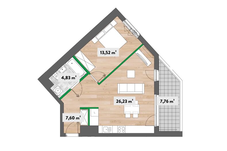 Mieszkanie 53,88 m², piętro 1, oferta nr Książąt Mazowieckich 6,8/H-F3.D.01.05