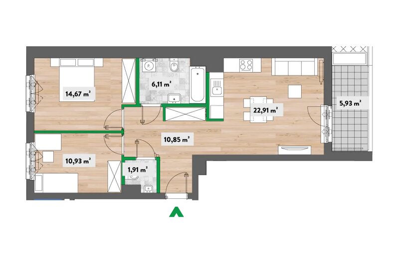 Mieszkanie 70,07 m², piętro 2, oferta nr Książąt Mazowieckich 6,8/H-F3.A.02.01