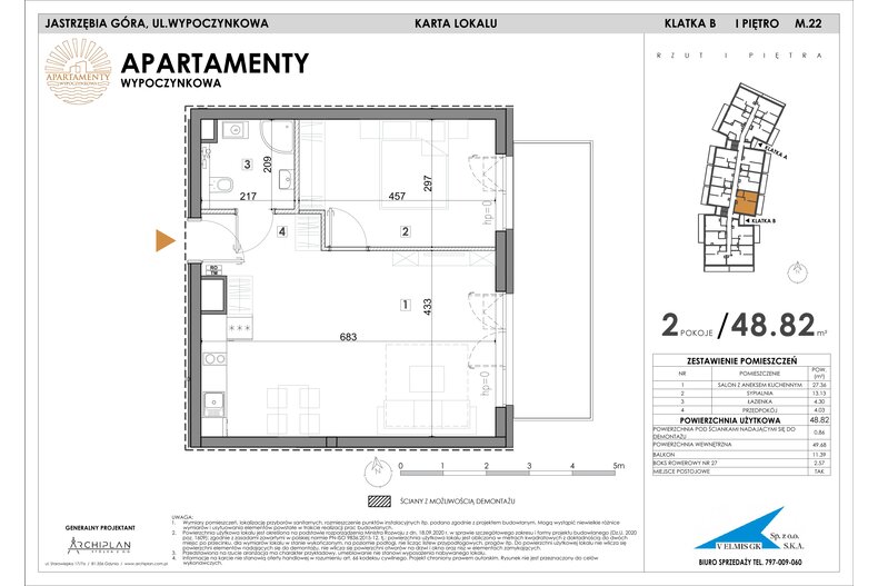 Apartament wakacyjny 48,82 m², piętro 1, oferta nr MN22