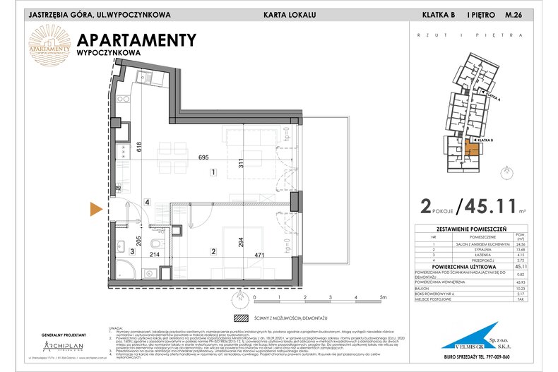 Apartament wakacyjny 45,11 m², piętro 1, oferta nr MN26