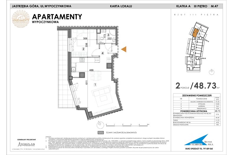 Apartament wakacyjny 48,73 m², piętro 3, oferta nr MN47