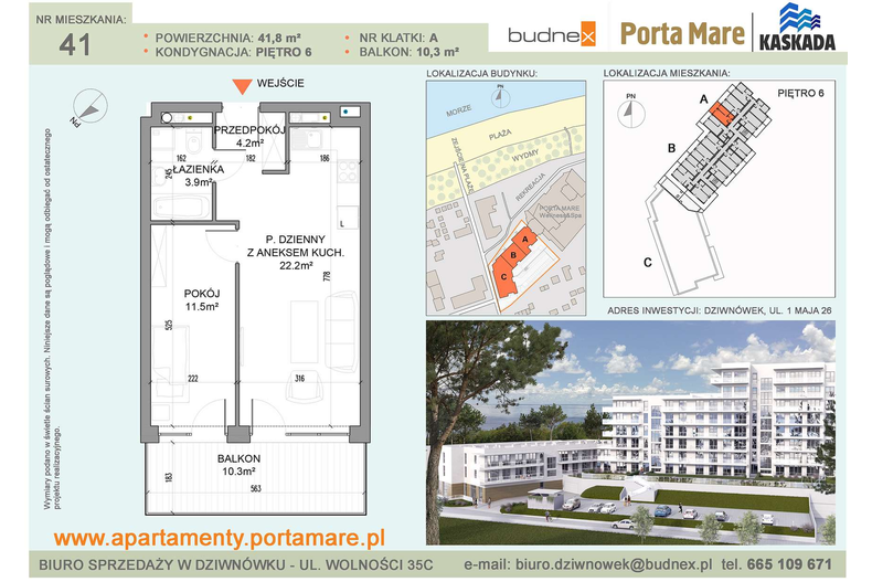 Apartament wakacyjny 41,80 m², piętro 6, oferta nr A/M41