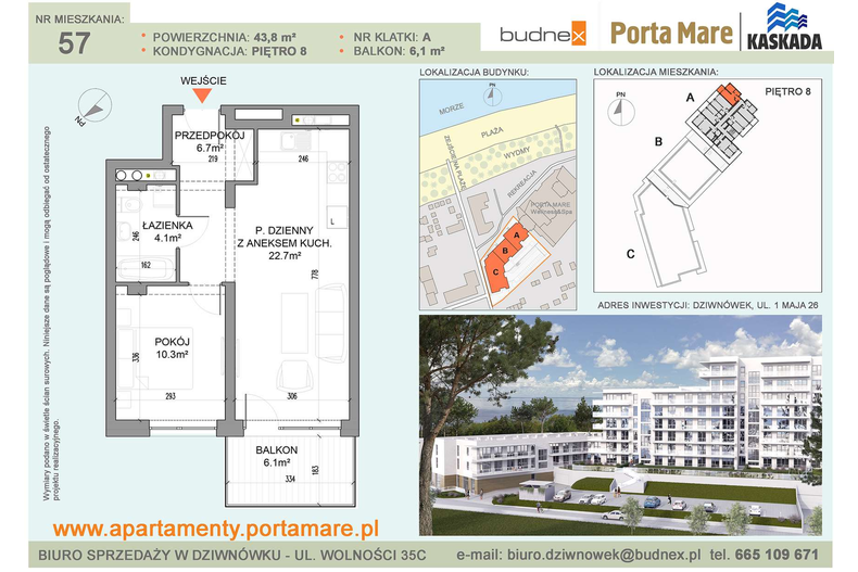 Apartament wakacyjny 43,80 m², piętro 8, oferta nr A/M57