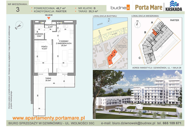 Apartament wakacyjny 48,70 m², parter, oferta nr B/M03
