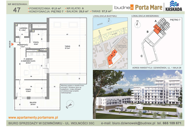 Apartament wakacyjny 61,00 m², piętro 7, oferta nr A/M47