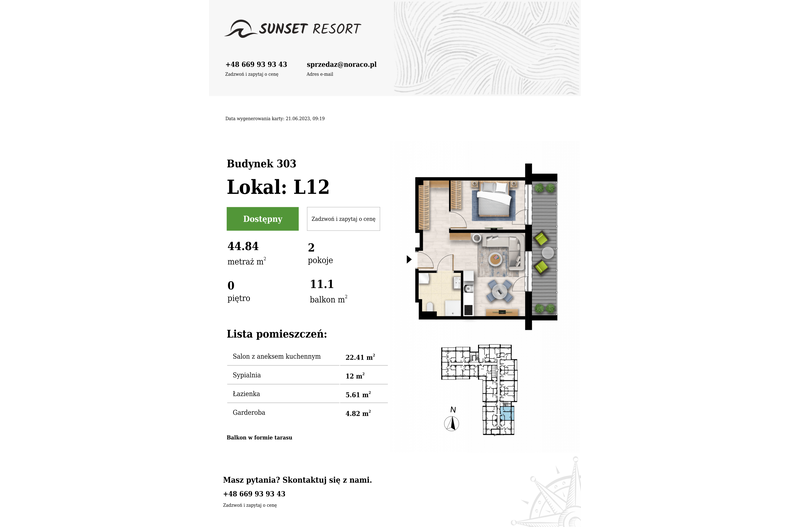 Apartament wakacyjny 44,84 m², parter, oferta nr L12
