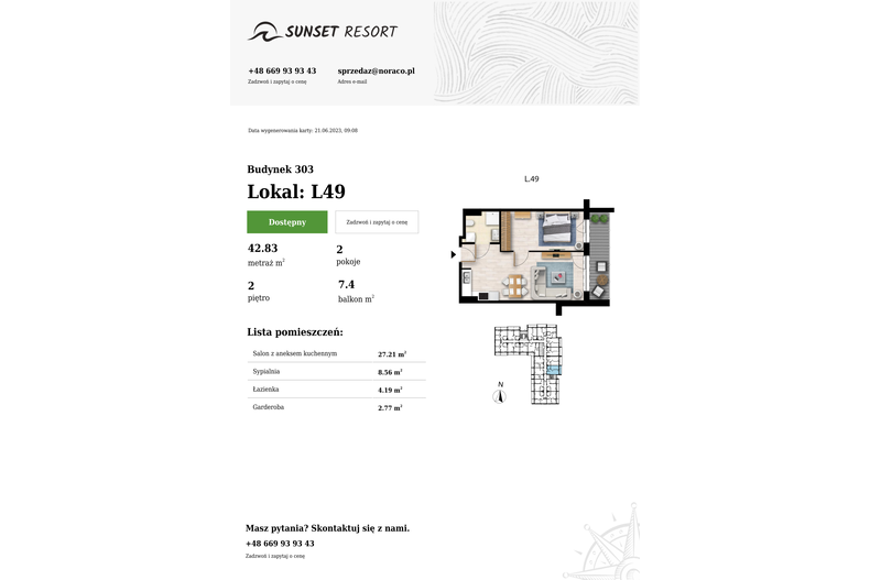 Apartament wakacyjny 42,83 m², piętro 2, oferta nr L49