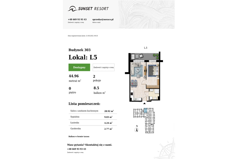 Apartament wakacyjny 44,96 m², parter, oferta nr L5