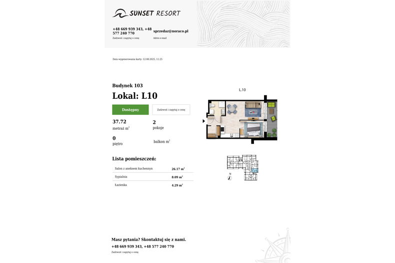 Apartament wakacyjny 37,72 m², parter, oferta nr 103-L10