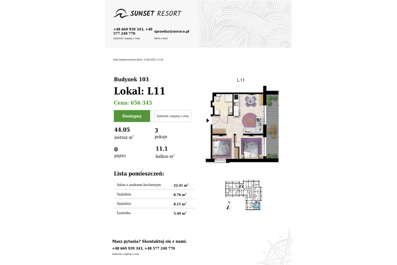 Apartament wakacyjny 44,05 m², parter, oferta nr 103-L11