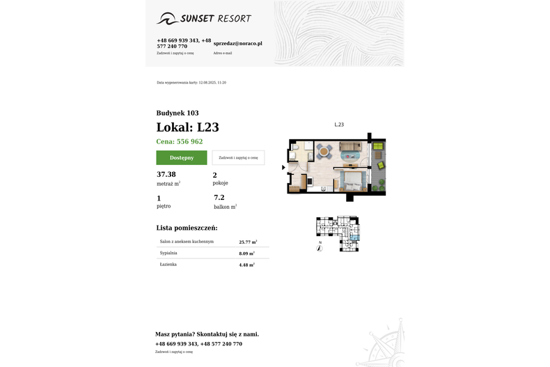Apartament wakacyjny 37,38 m², piętro 1, oferta nr 103-L23