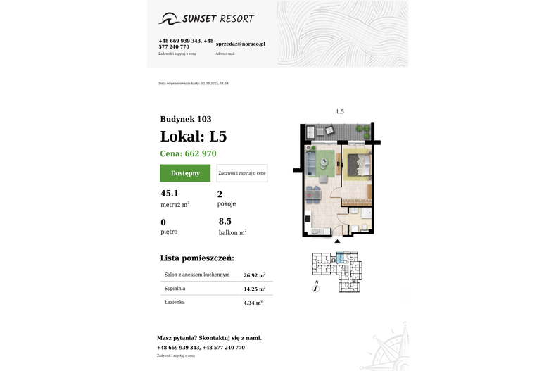 Apartament wakacyjny 45,10 m², parter, oferta nr 103-L5