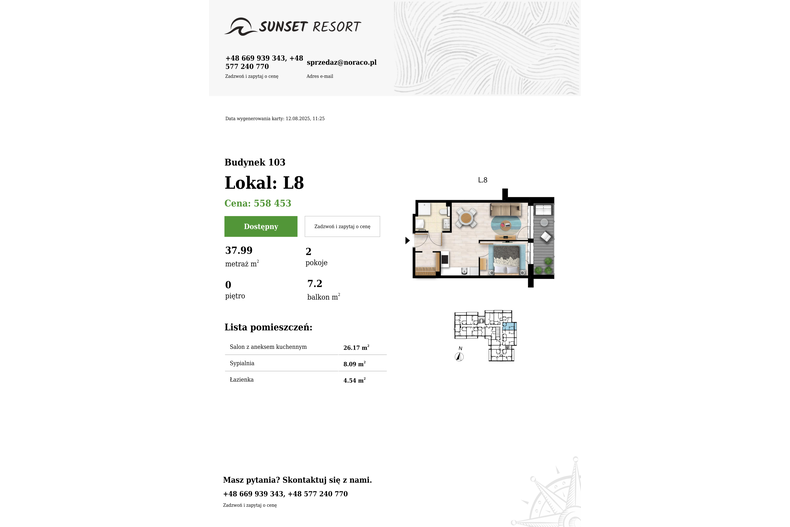 Apartament wakacyjny 37,99 m², parter, oferta nr 103-L8