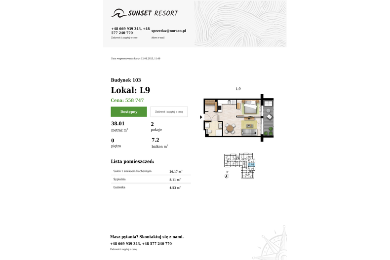 Apartament wakacyjny 38,01 m², parter, oferta nr 103-L9