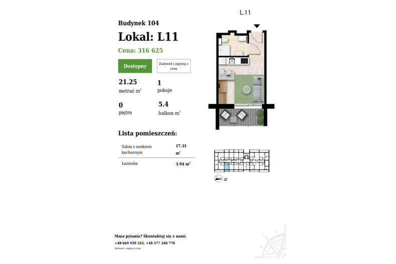 Apartament wakacyjny 21,25 m², parter, oferta nr 104-L11