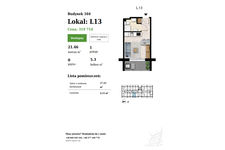 Apartament wakacyjny 21,46 m², parter, oferta nr 104-L13