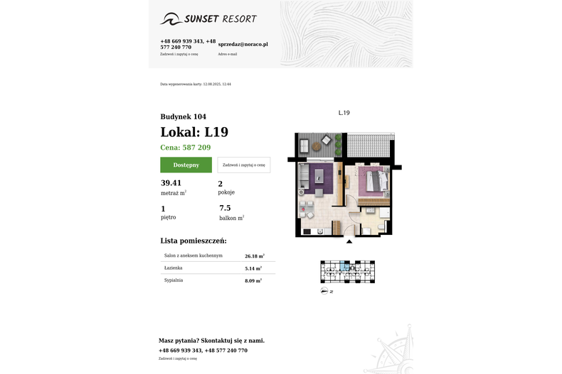 Apartament wakacyjny 39,41 m², piętro 1, oferta nr 104-L19