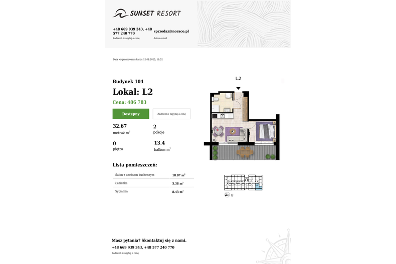 Apartament wakacyjny 32,67 m², parter, oferta nr 104-L2