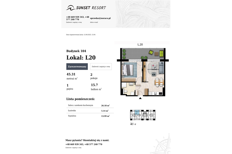 Apartament wakacyjny 45,31 m², piętro 1, oferta nr 104-L20