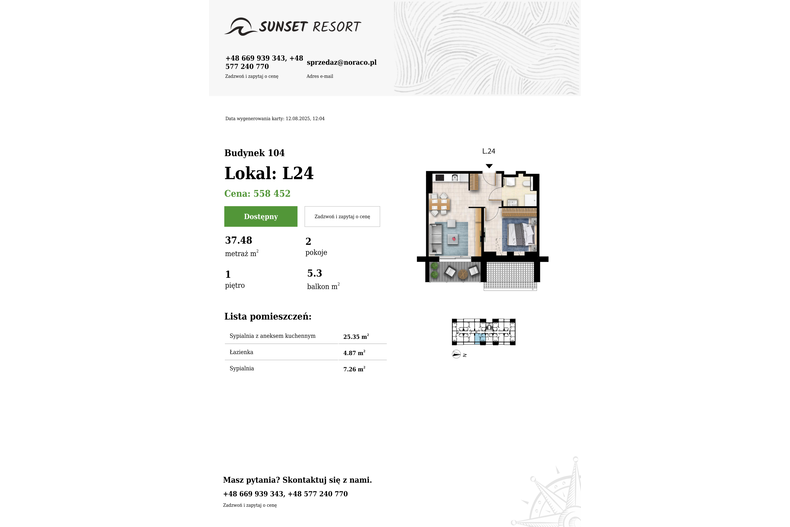 Apartament wakacyjny 37,48 m², piętro 1, oferta nr 104-L24