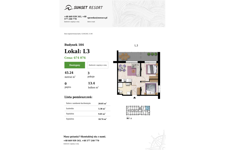 Apartament wakacyjny 45,24 m², parter, oferta nr 104-L3