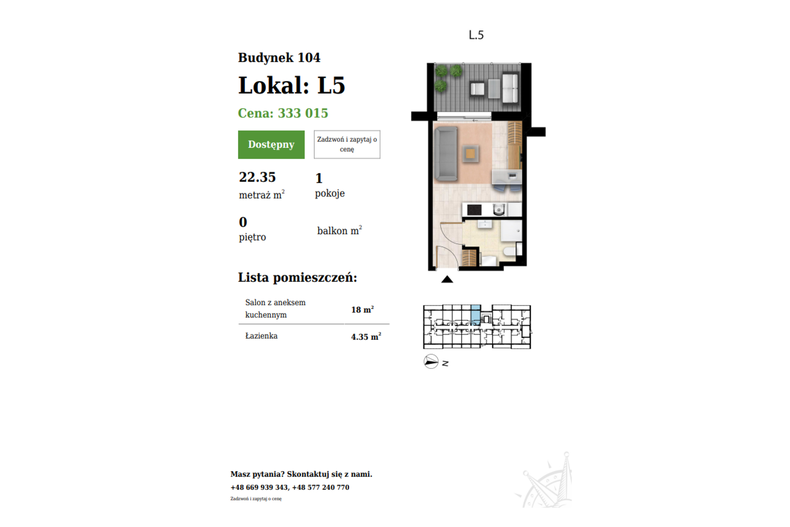 Apartament wakacyjny 22,35 m², parter, oferta nr 104-L5