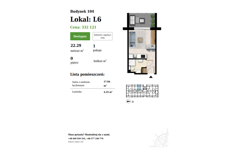 Apartament wakacyjny 22,29 m², parter, oferta nr 104-L6