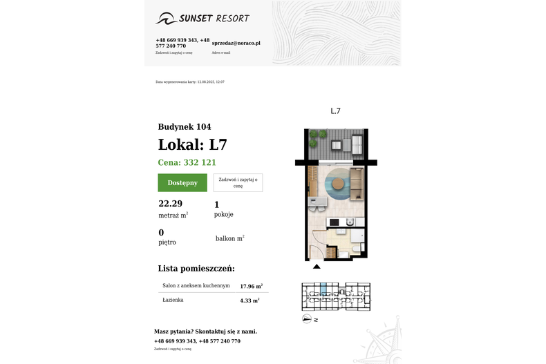 Apartament wakacyjny 22,29 m², parter, oferta nr 104-L7