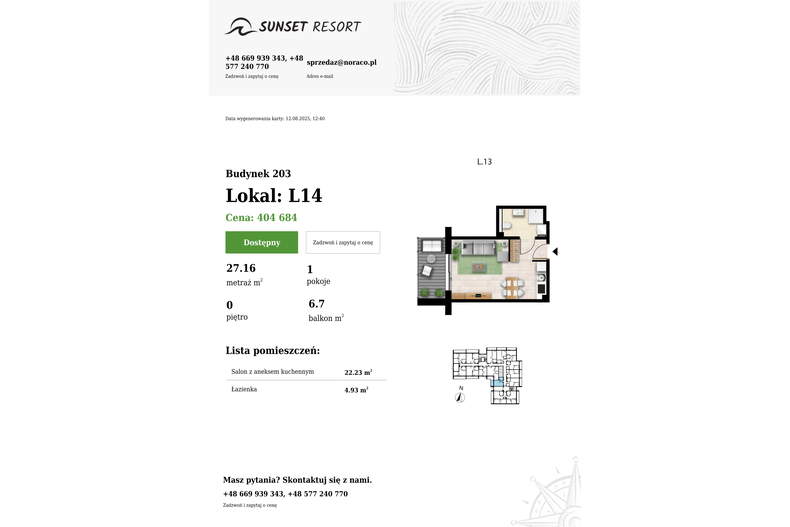 Apartament wakacyjny 27,16 m², parter, oferta nr 203-L14