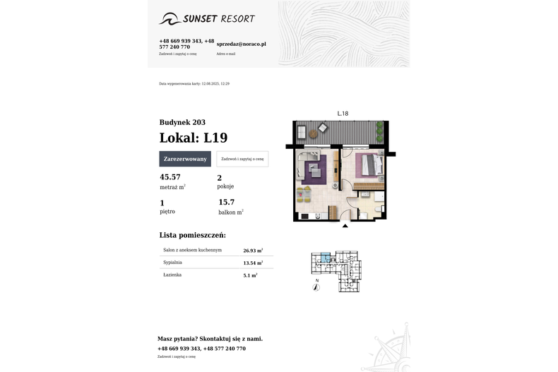 Apartament wakacyjny 45,57 m², piętro 1, oferta nr 203-L19