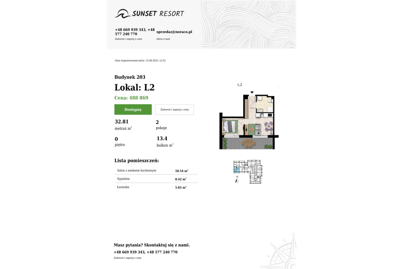 Apartament wakacyjny 32,81 m², parter, oferta nr 203-L2
