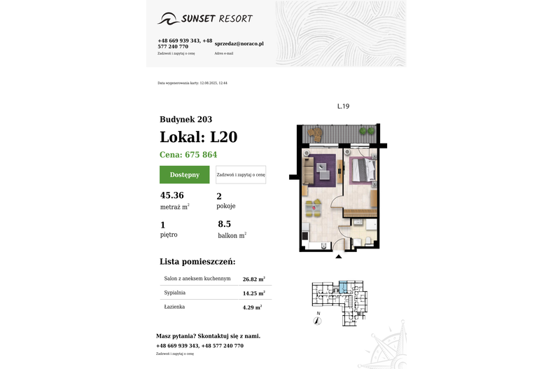Apartament wakacyjny 45,36 m², piętro 1, oferta nr 203-L20