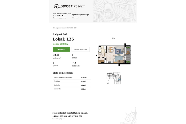Apartament wakacyjny 38,18 m², piętro 1, oferta nr 203-L25
