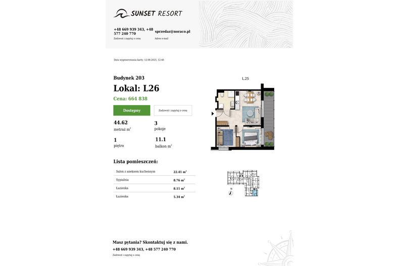 Apartament wakacyjny 44,62 m², piętro 1, oferta nr 203-L26