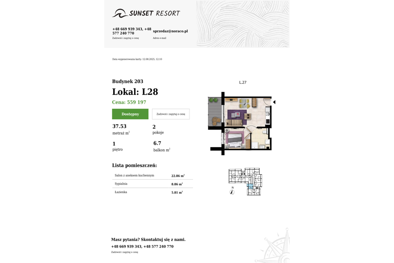 Apartament wakacyjny 37,53 m², piętro 1, oferta nr 203-L28
